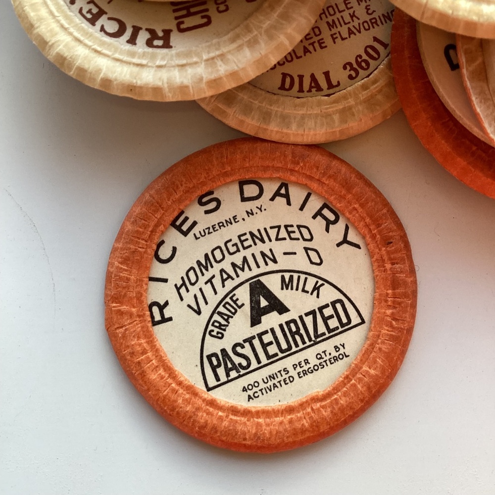 Bunch of antique rice's dairy milk bottle caps lake luzerne, ny - Picture 2 of 2